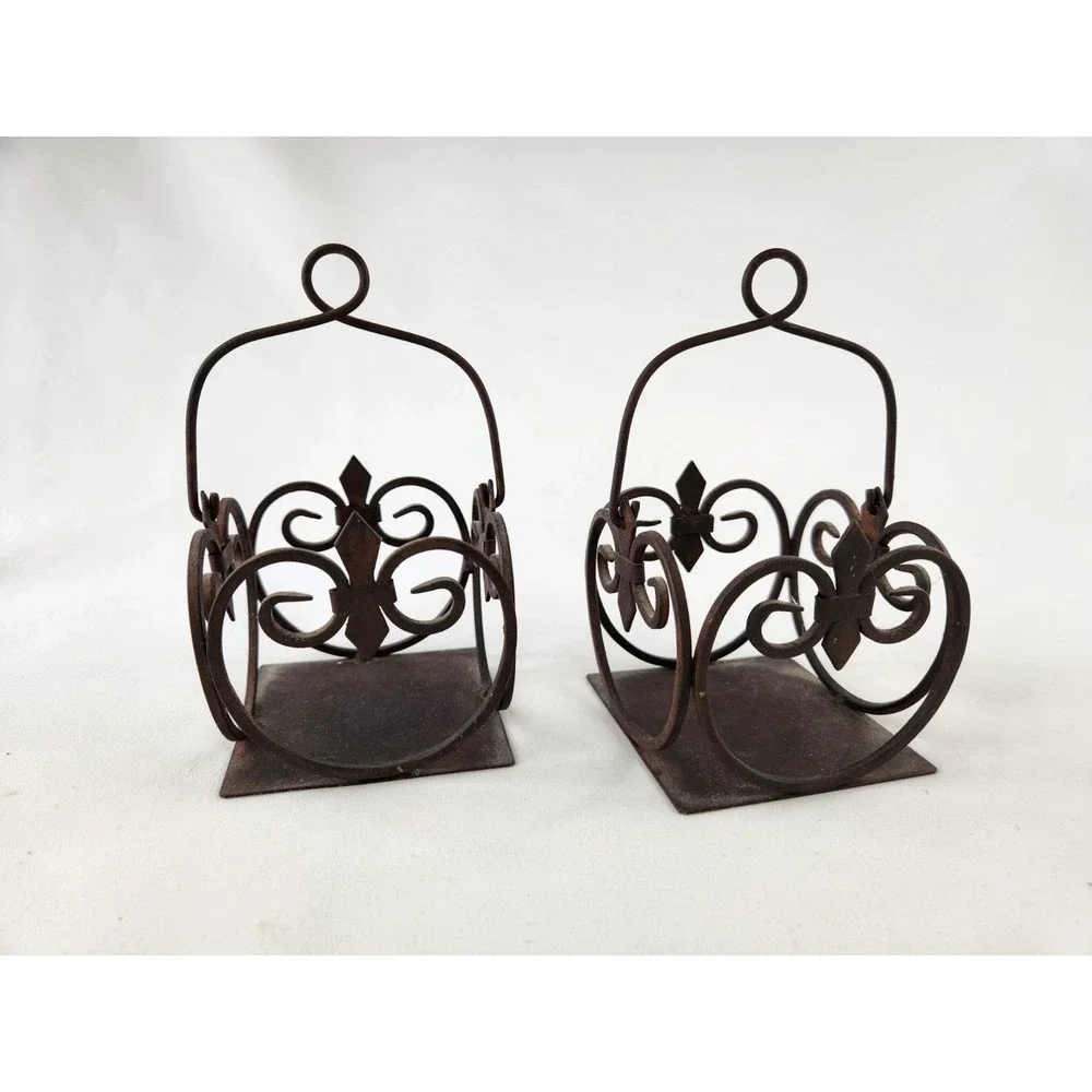 Set Home Interiors Wrought Iron Candle Pillar Holders Votive Bronze Fleur Basket